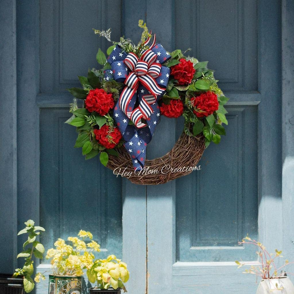 Corona de La Independencia con Flores de Ratán, Follaje Y Cinta - Decoración Natural Ideal para Bodas, Graduaciones, Ventanas, Porches, Paredes, Pascu, C, Individual