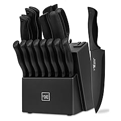 Knife Sets for Kitchen with Block, HUNTER.DUAL 19 Pcs Kitchen Knife Set with Block Self Sharpening, Dishwasher Safe, Anti-slip Handle, Black