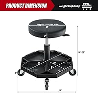 Vista 3 de Goplus Taburete mecánico, silla de garaje con ruedas de altura ajustable de 16 a 22 pulgadas, bandeja magnética extraíble para herramientas, cojín