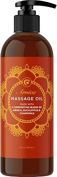 Arnica Massage Oil for Muscle Relaxing - Comforting Sore Muscle Massage Oil for Full Body Relief with Soothing Chamomile Lavender Peppermint & Rosemary Essential Oils - Vegan & Non GMO (8 Fl Oz)