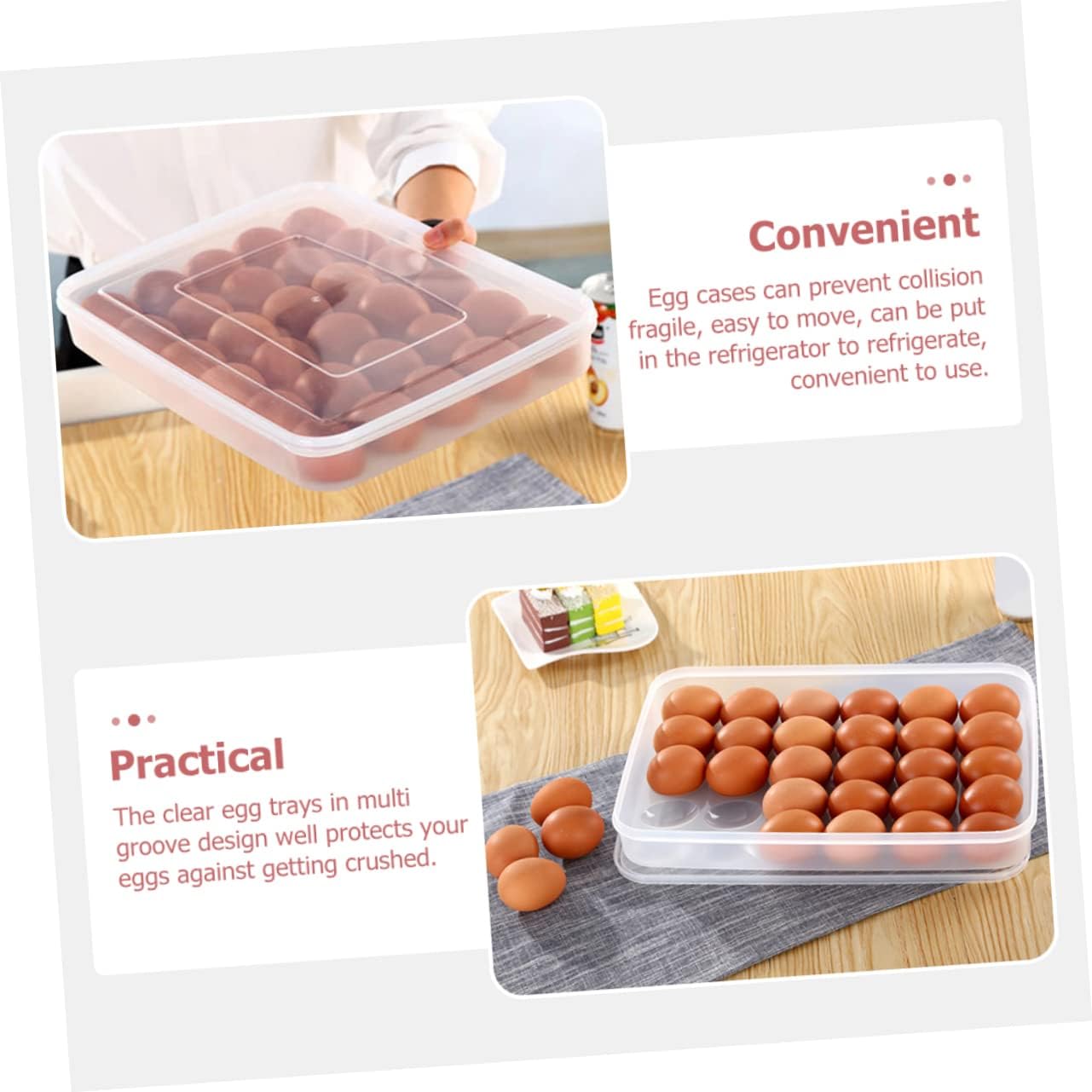 2pcs Food-grade Plastic Refrigerator Egg Box Storage Container Lid Egg Holder for Fridge Countertop