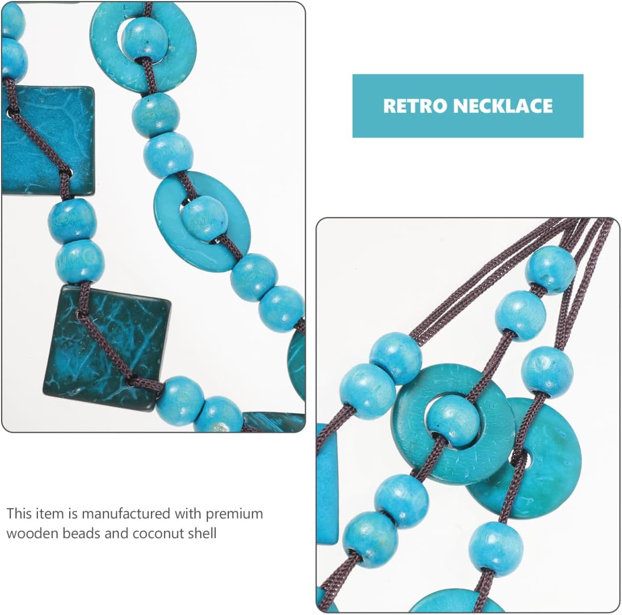 Chunky Necklace Bohemian Shell Necklace Wood Bead Statement Collar Chunky Layered Handmade Beaded Long for Women (Blue, Random) - Image 5