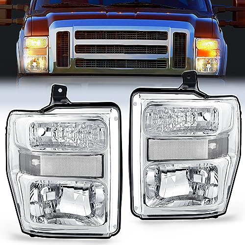 Image of Nilight Headlight Assembly Compatible with 2008 2009 2010 Ford F250 F350 F450 Super Duty Headlamps Replacement Chrome Housing Clear Reflector clear Lens Driver and Passenger Side
