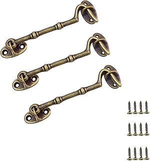 Zyuzles 3PCS Hook Latch Brass Hook Lock Door Hook Latch Hook and Eye Latch Door Latch Barn Door Lock Antique Cabinet Latch Hasp Lock Latch with Lock (Bronze, 4.13)