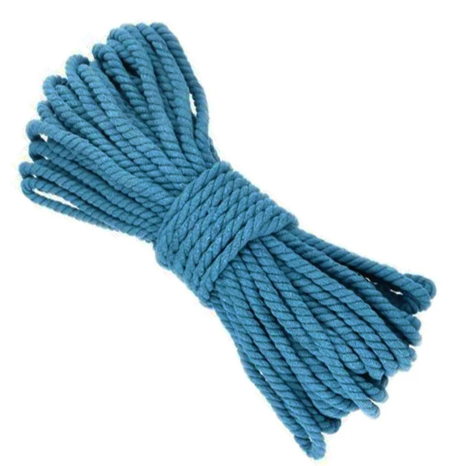Macrame Rope Twisted String, Cotton Cord LakeBlue 5-20mm 4-10M For DIY Craft And Sewing Multicolor(Lakeblue5mm,4Meters)