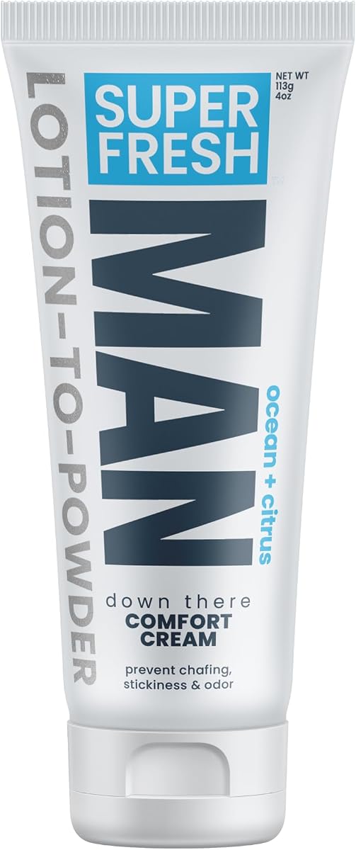 Super Fresh Ball Deodorant Powder Lotion, Odor and Itch Control, 4 fl oz | Aluminum-Free Powder Lotion for Groin, Butt, and Body, Controls Odor, Stops Chafing and Itch, Absorbs Sweat, 4oz Single Tube