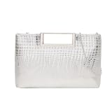 Clutch Purses for Women&comma; Crocodile Pattern Vegan Leather Handbag&comma; Detachable Chain Strap Crossbody Shoulder Bag