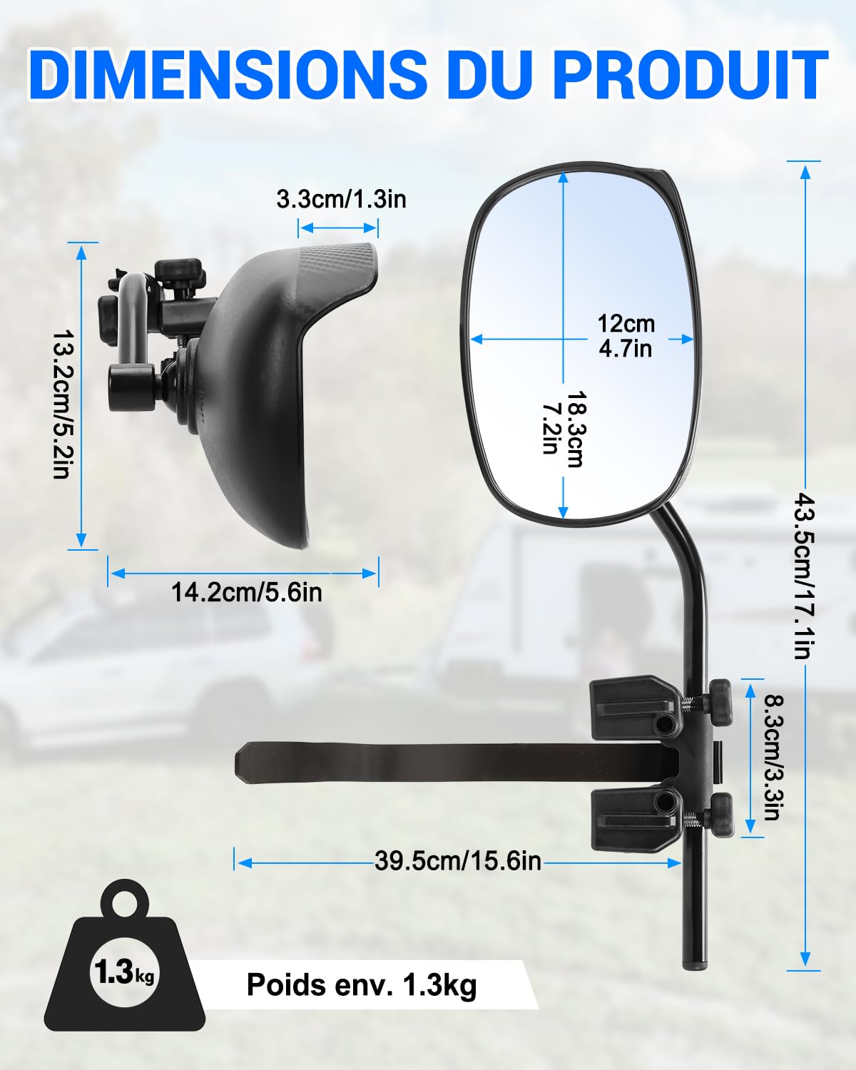 SUPAREE Convexe Rétroviseurs Extérieurs Camping Car Rétroviseur Caravane Voiture Rétroviseur pour Caravane Extension Universel avec Pare Pluie 2Pcs
