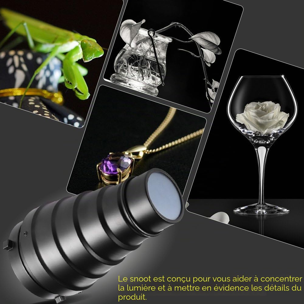 Andoer en métal Conique Snoot avec Grille nid d'abeille 5 pcs Kit de filtres de Couleur pour Bowens Mont Studio Strobe Monobloc Photographie Flash