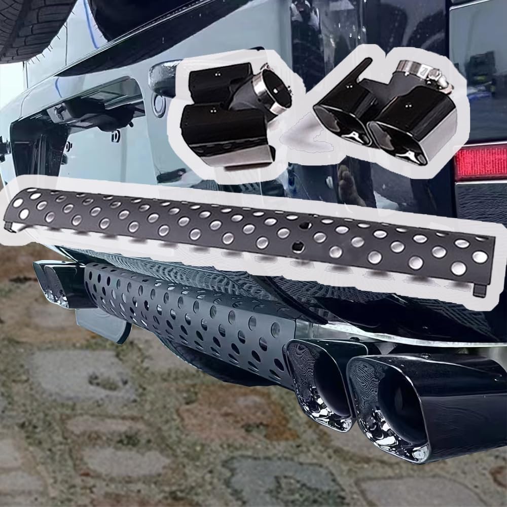 Khan Look Exhaust Pipe Trim Kit for 2020-2026 LR Defender 110/130/90 Dual Exhaust Pipe mask Exhaust Modification Decorative Exterior Accessories with Tail Pipe Decoration Guard Board (Black, 3.0L)
