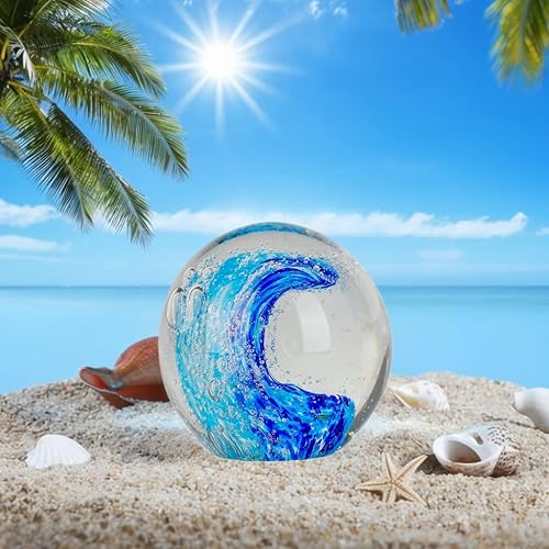 Miniatura 5 de Figuras de vidrio soplado a mano, bola de cristal, colección de olas del océano para decoración del hogar