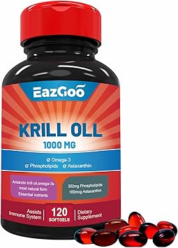 Antarctic Krill Oil 1000mg, Omega 3 Supplement,EPA, DHA, Phospholipids and Astaxanthin- 120 Softgels