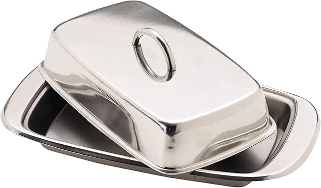 KitchenCraft Butter Dish with Lid, Stainless Steel, Silver 19.5 x 10 x 8 cm