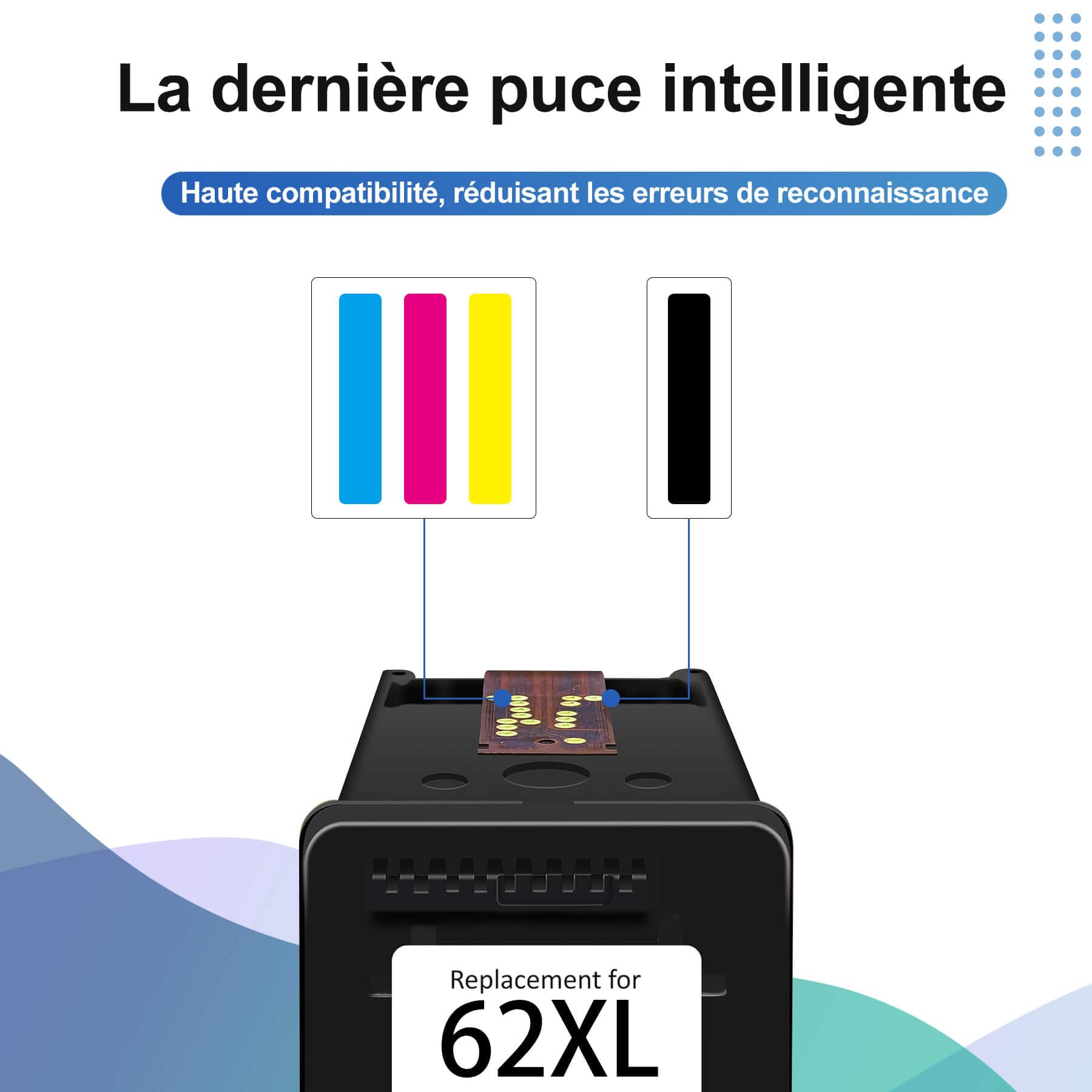 62XL Cartouches d'encre Remplacement pour Cartouche HP 62 Noir et Couleur XL Compatible pour Cartouche HP 62XL pour Envy 5640 5540 7640 5547 5548 5642 5644 OfficeJet 5740 5742 200 250