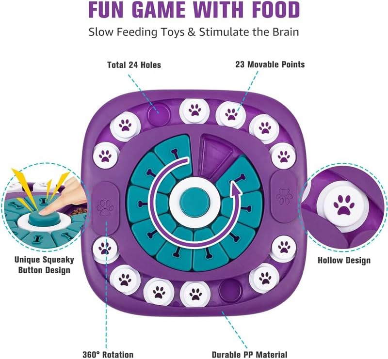 Interactive Treat Dispensing Enrichment Toy with 24 Hidden Compartments, Slow Feeder IQ Training Game for Small, Medium & Large Dogs