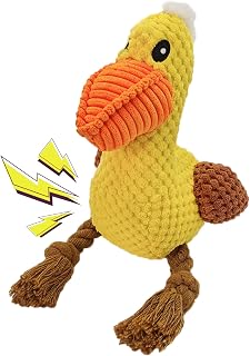 Squeaky Pelican Dog Toys, Plush Interactive Stuffed Toy for Dogs | Extended Squeaker Design Encourages Engagement, Rope Legs Add Tug Play Fun for Carrying, Fetching and Daily Indoor Bonding