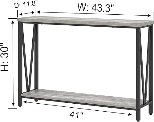 Miniatura 19 de FOLUBAN Mesa consola para entrada, moderna mesa de sofá detrás del sofá, mesa de entrada estrecha para pasillo, sala de estar (industrial, gris