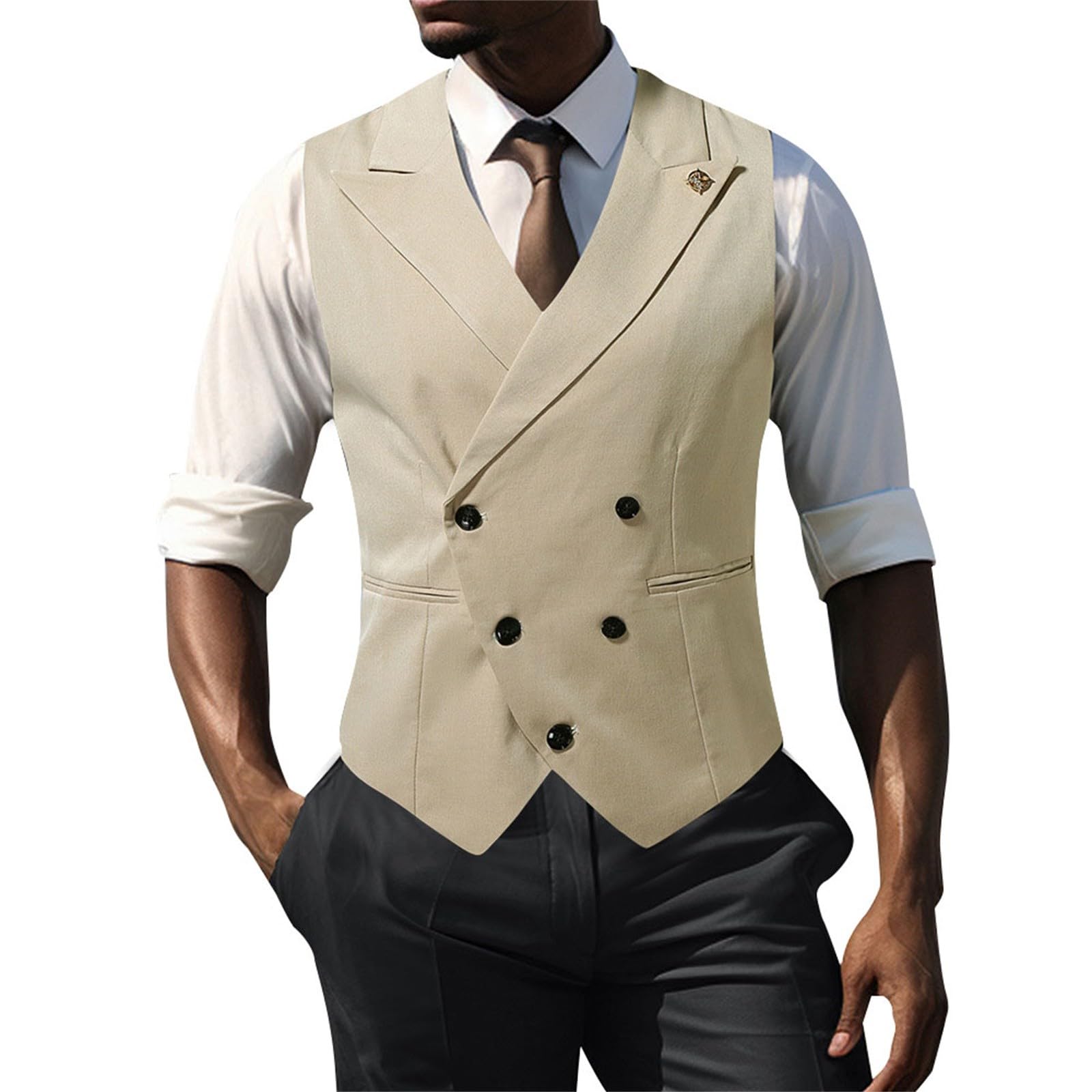 Gilet estivo da uomo, leggero, beige, in pelle, marrone | Gilet trapuntato da esterno con tasche, da corsa, da cowboy, in pelle scamosciata
