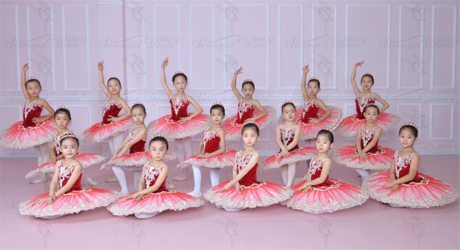 OTMYIGO Falda de tutú de Ballet Rojo Vestido de Ballet niña Traje de Lago de los cisnes Vestido de Competencia de Ballet Profesional de niña de Lago de los cisnes,Rojo,130