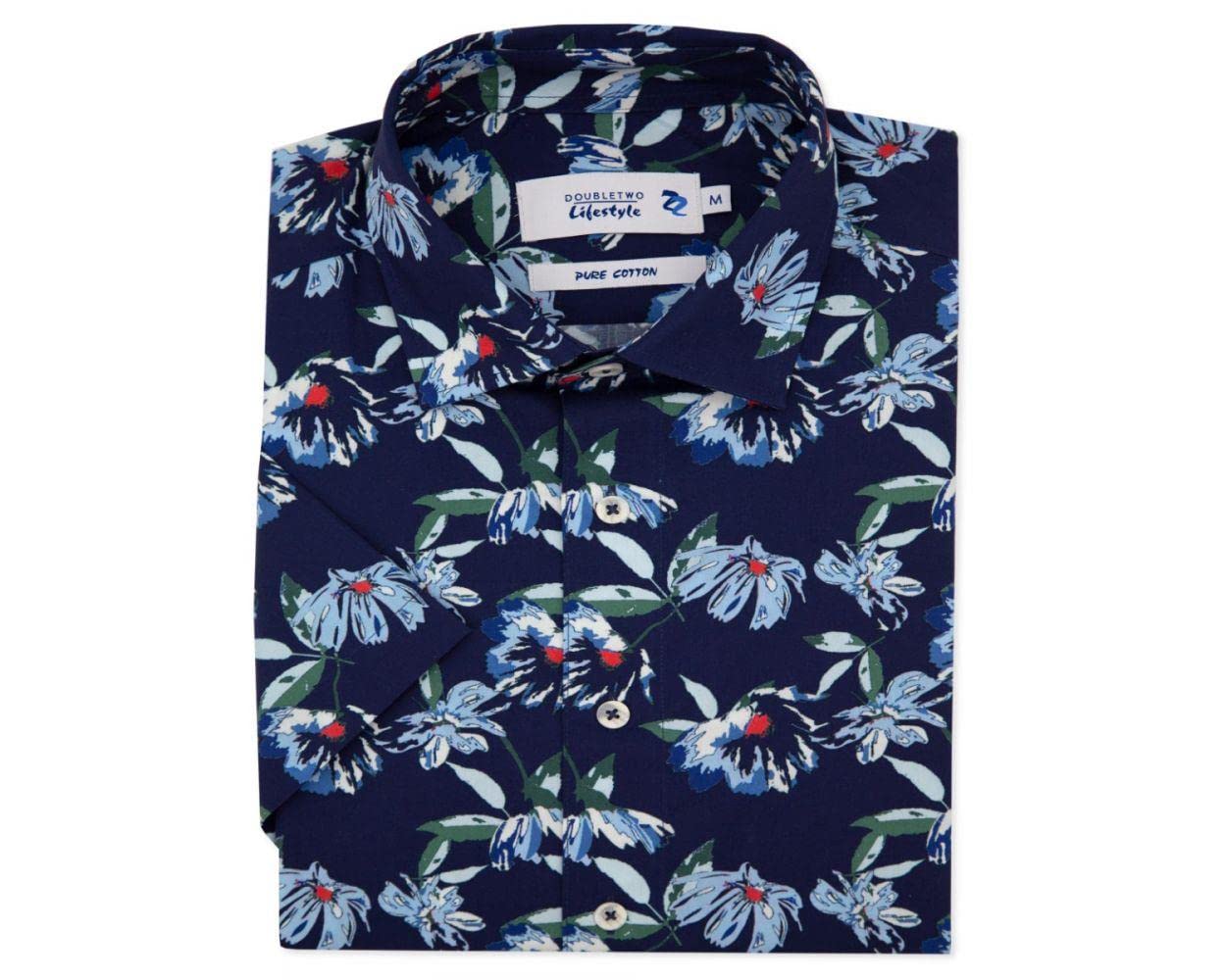 Double TWO Men's Plus Size Floral Print Casual Shirt in Navy 3XL (DTLS1118)
