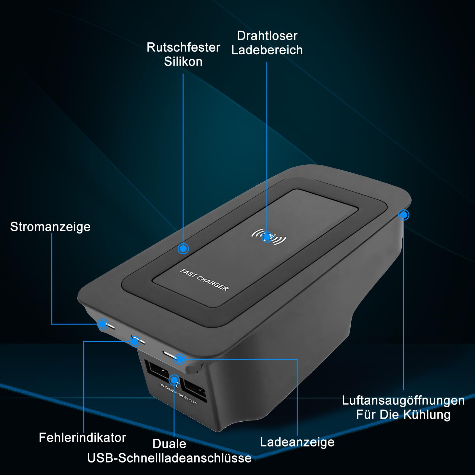 Caricabatterie wireless 15 W, protezione sovratensione, spegnimento automatico a piena carica, funziona con tutti i dispositivi abilitati Qi, applicabile per