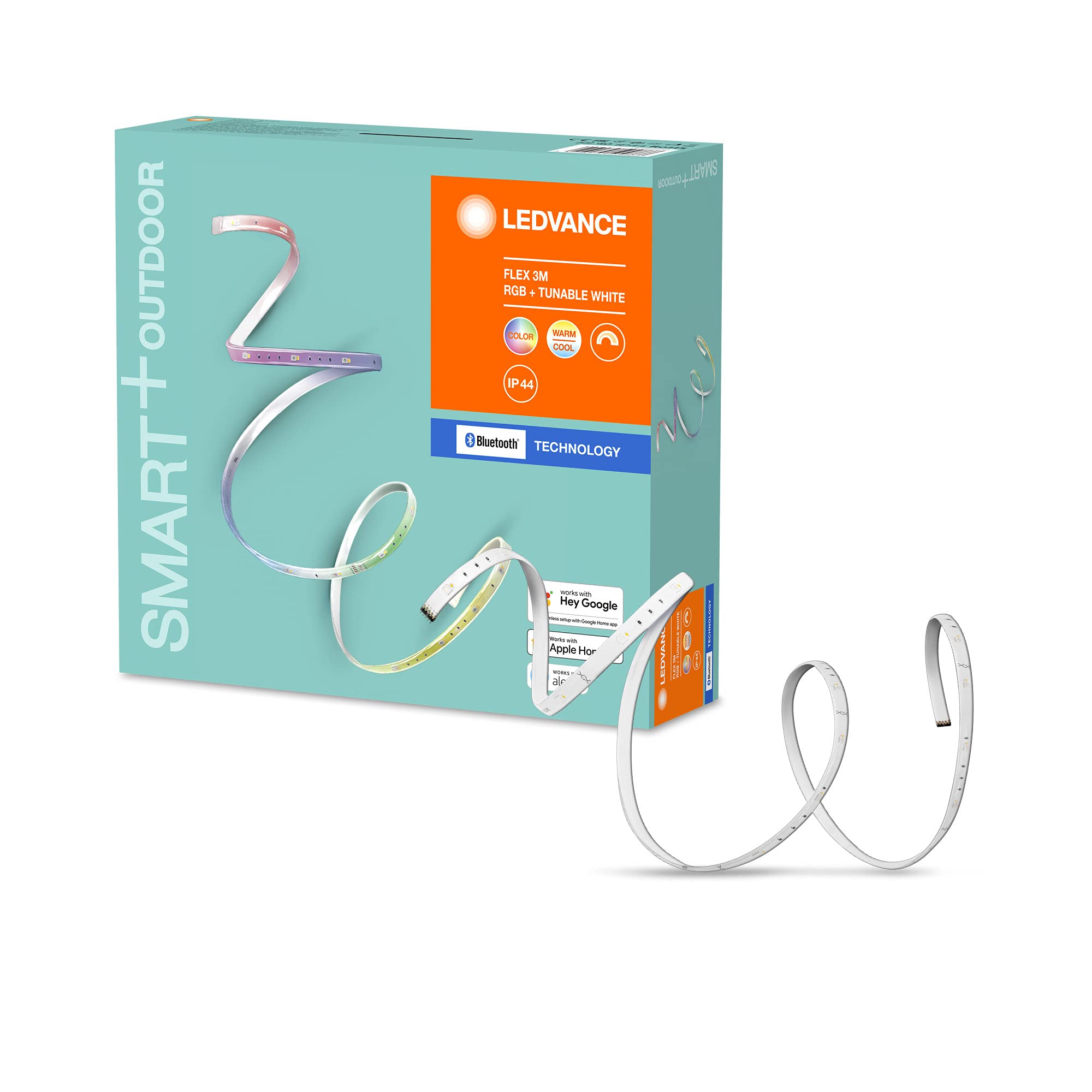 LEDVANCE Smartes RGB LED-Lichtband (3 Meter) für Aussen, speziell für Alexa, ZERO TOUCH SETUP - einfache Einrichtung nur per Klick, RGBW Farben änderbar, Lichtfarbe änderbar (2000-6500K), ZTS-ready