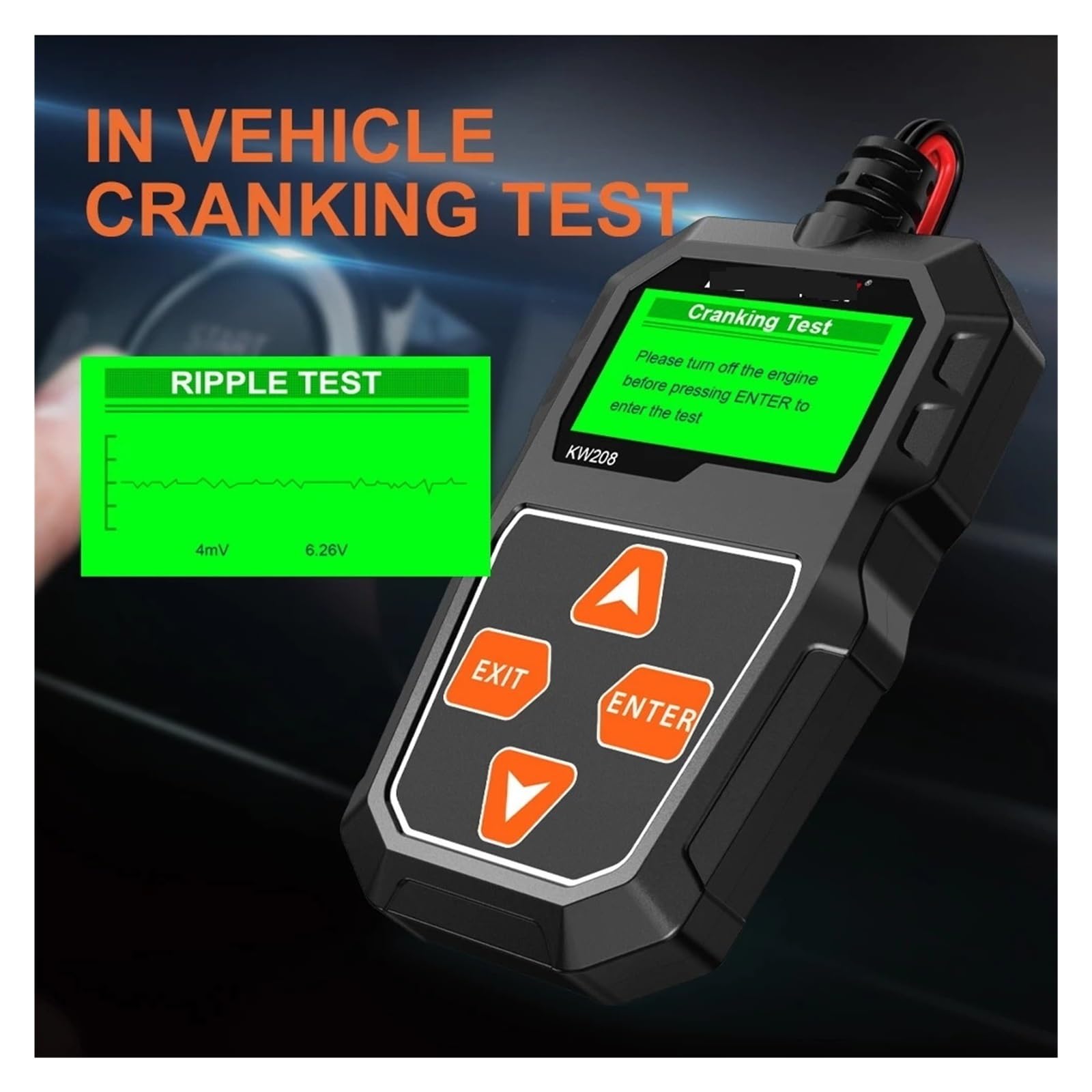 Testeur de batterie, Testeur de batterie voiture KW208 Analyseur moto 100-2000 CCA Test du système démarrage charge puissance