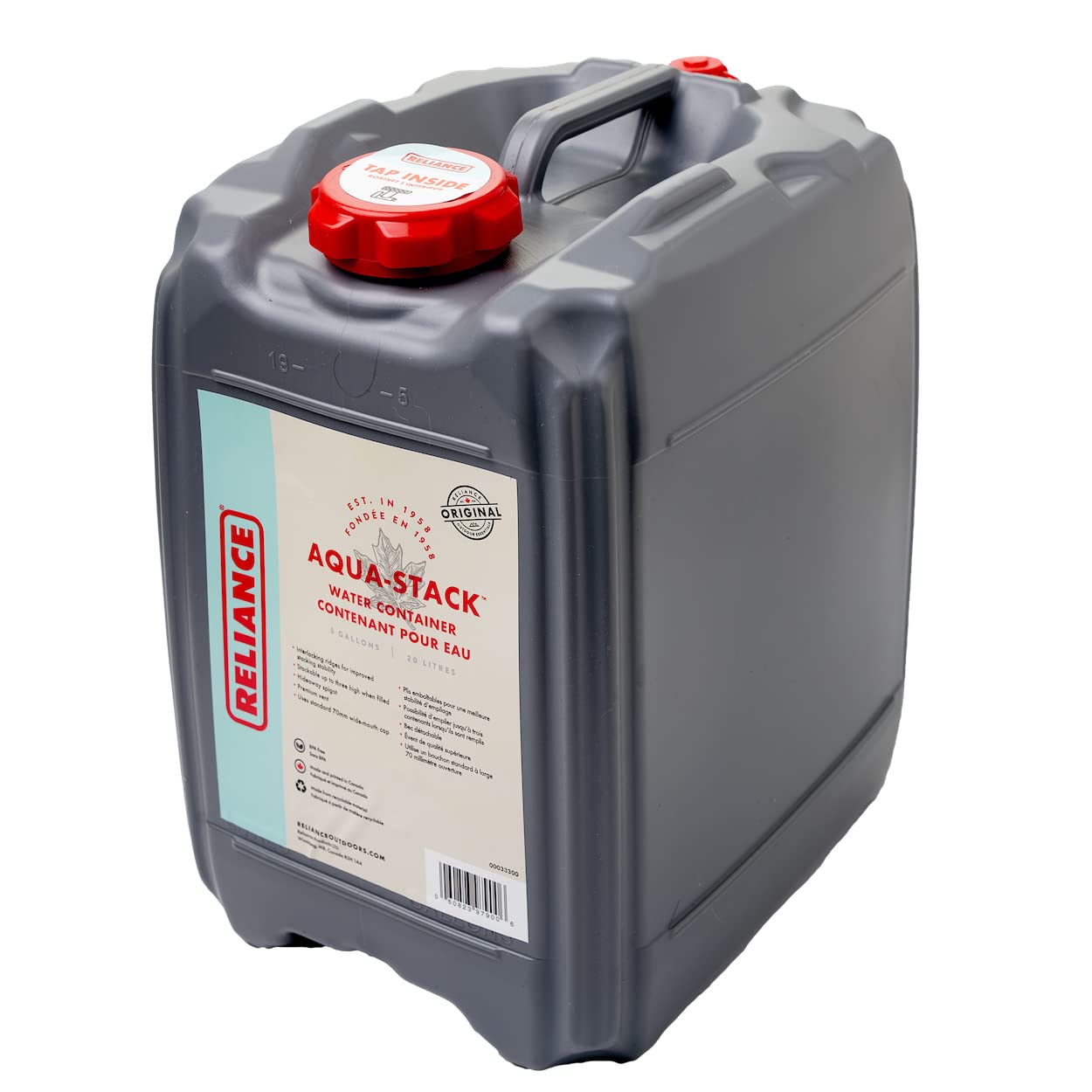 Reliance Products Aqua Stack 5 Gallon Stackable Water Container, Gray