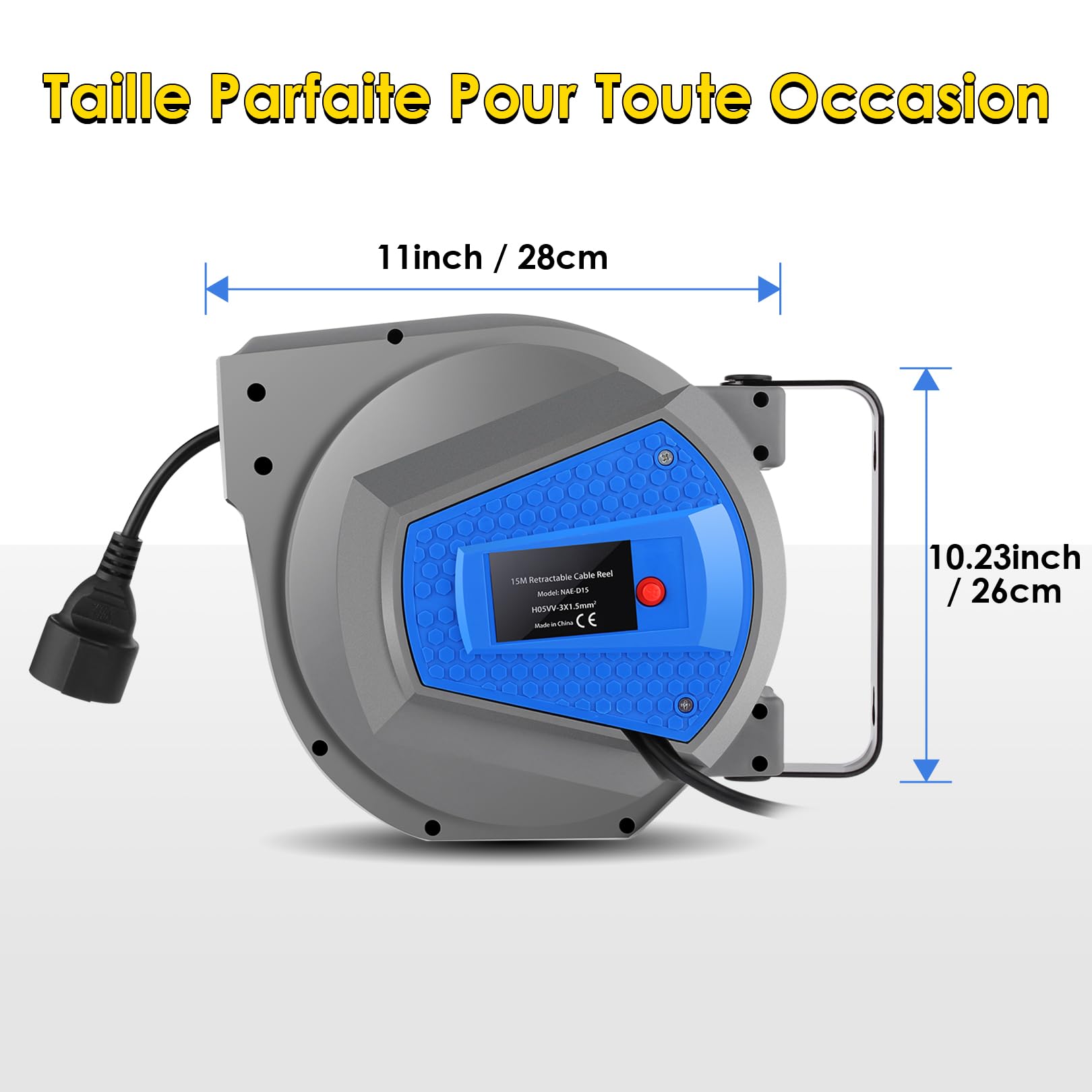 Professionnel Enrouleur de Câble Rétractable Automatique| 15m+1m Enrouleur de Câble Monté Au Mur et Au Plafond| 180° Câble Rotatif à | Pour l'intérieur et l'extérieur| 1500-3000W
