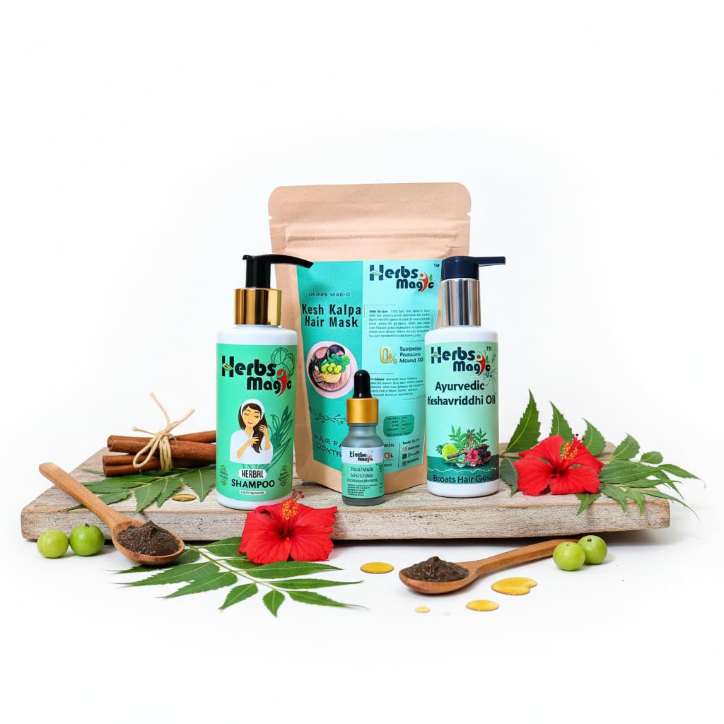 Herbs Magic Kesh Kalpa Hair Mask | Herbal Shampoo | Ayurvedic Keshavriddhi Hair Oil | Volumizing Hair Serum For Soft And Healthy Hair For Men And Women - 415 Gm Combo (Pack Of 4)-image-37