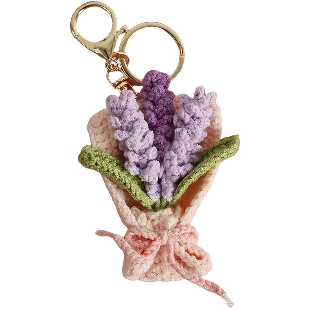 Danlai Handmade Crochet Flower Keychain, Floral Pendant for Car Key Purse Bag Wallet and Daily Ornament Decoration