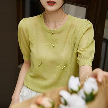 Amazon | [QUNCHAORI] サマーニット レディース 半袖 ニットt