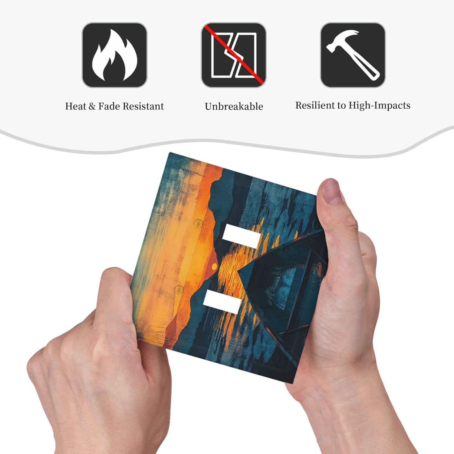 Abstract Realism Sunset Boat Lake Mountains Art Illustration Decorative Switch Plates 2 Gang Double Toggle Wall Plate Electrical Faceplate Outlet Light Switch Cover for Bedroom Kitchen Decor
