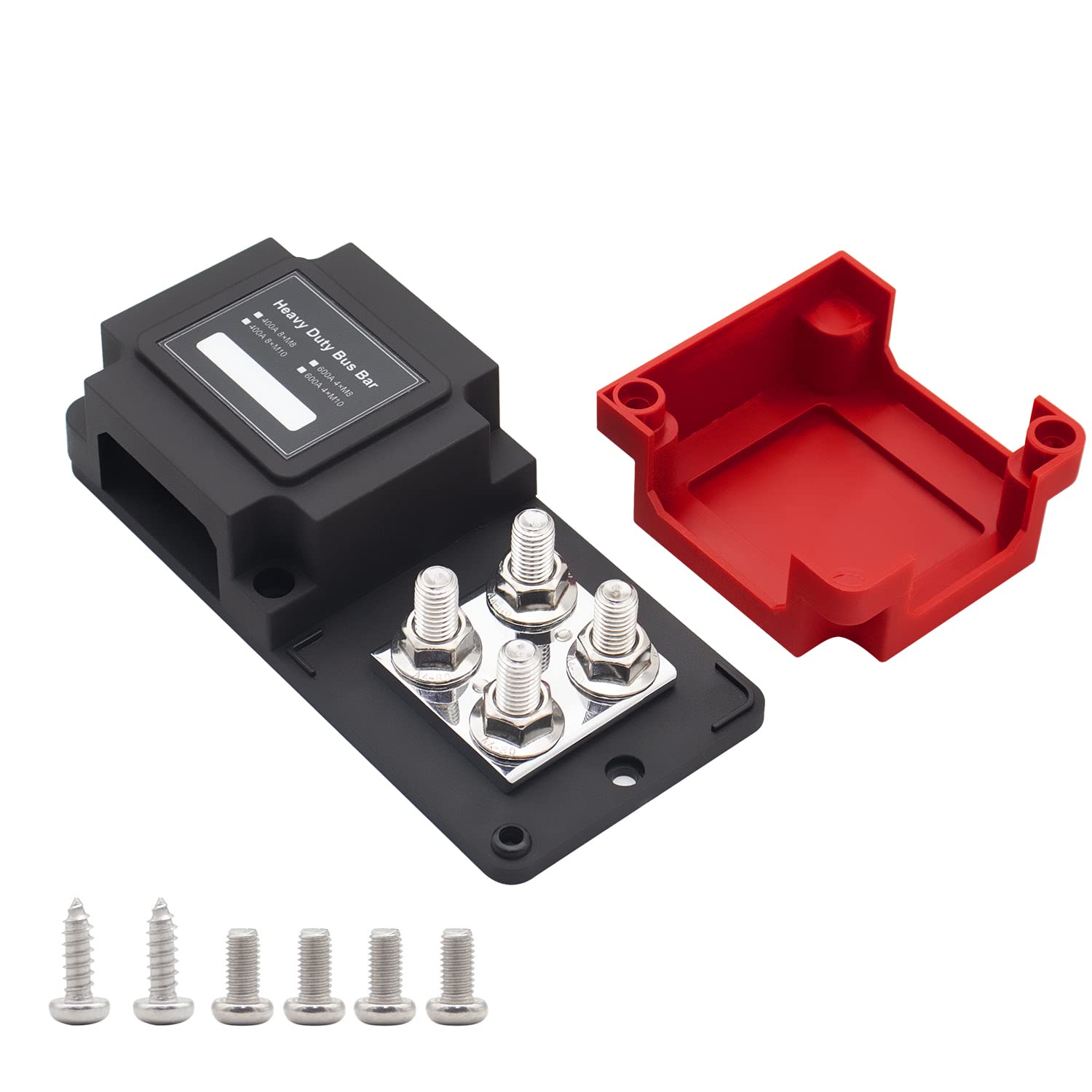 STANEW 400A busbar box,Barres de bus solides et robustes, Boîtier 8 x 3/8" (M10) de module robuste DC48 V robuste avec module de distribution de courant，Noir (Noir+Rouge)