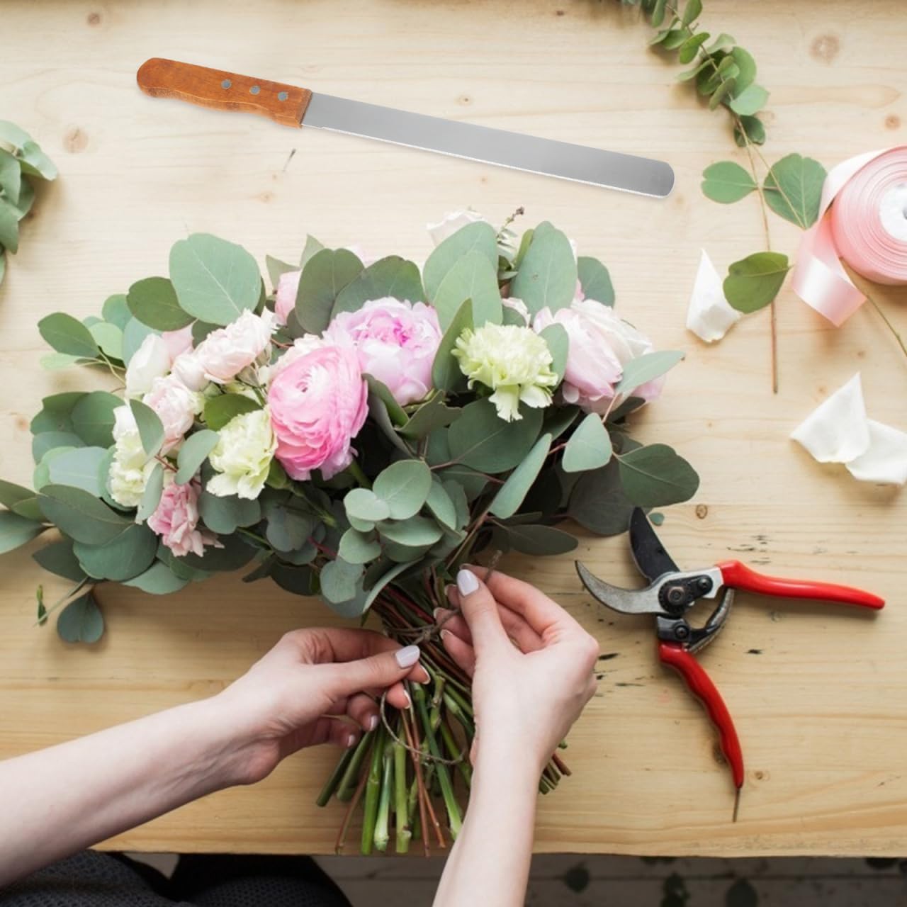 HANABASS Florist Flower Mud Cutter with Handle 14.56In Stainless Steel Floral Foam Knife for Precise Professional Cutting and Diy Flower Arrangement Decoration