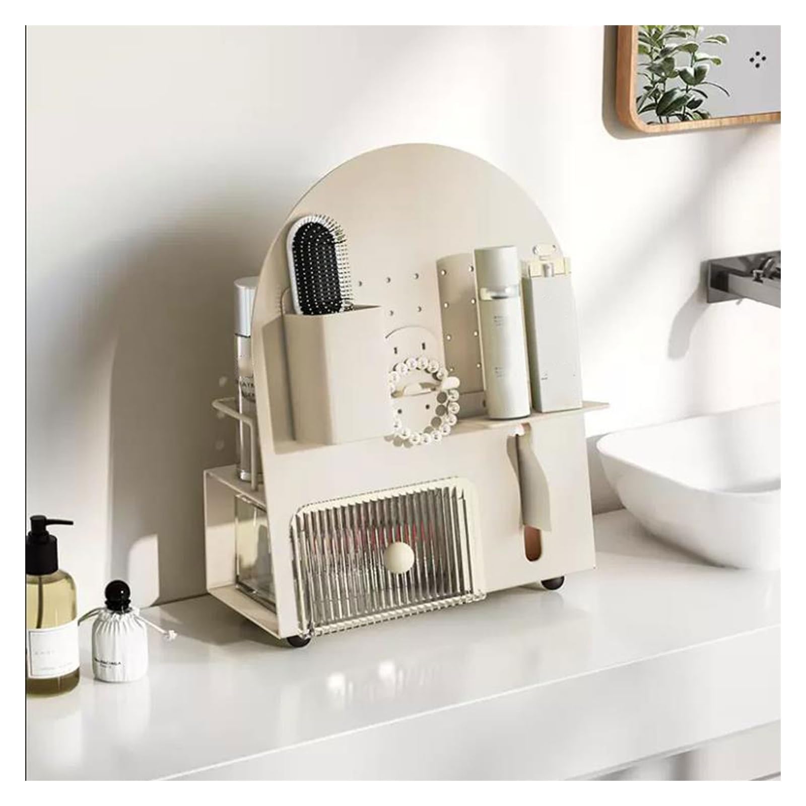 K5C7S3W9D6 Vanity Table Organiser Metal Makeup Organizer Rack Box, Countertop for Cosmetics, Vanity Holder for Lipstick, Brushes, Lotions, Eyeshadow, Nail Polish and Jewelry