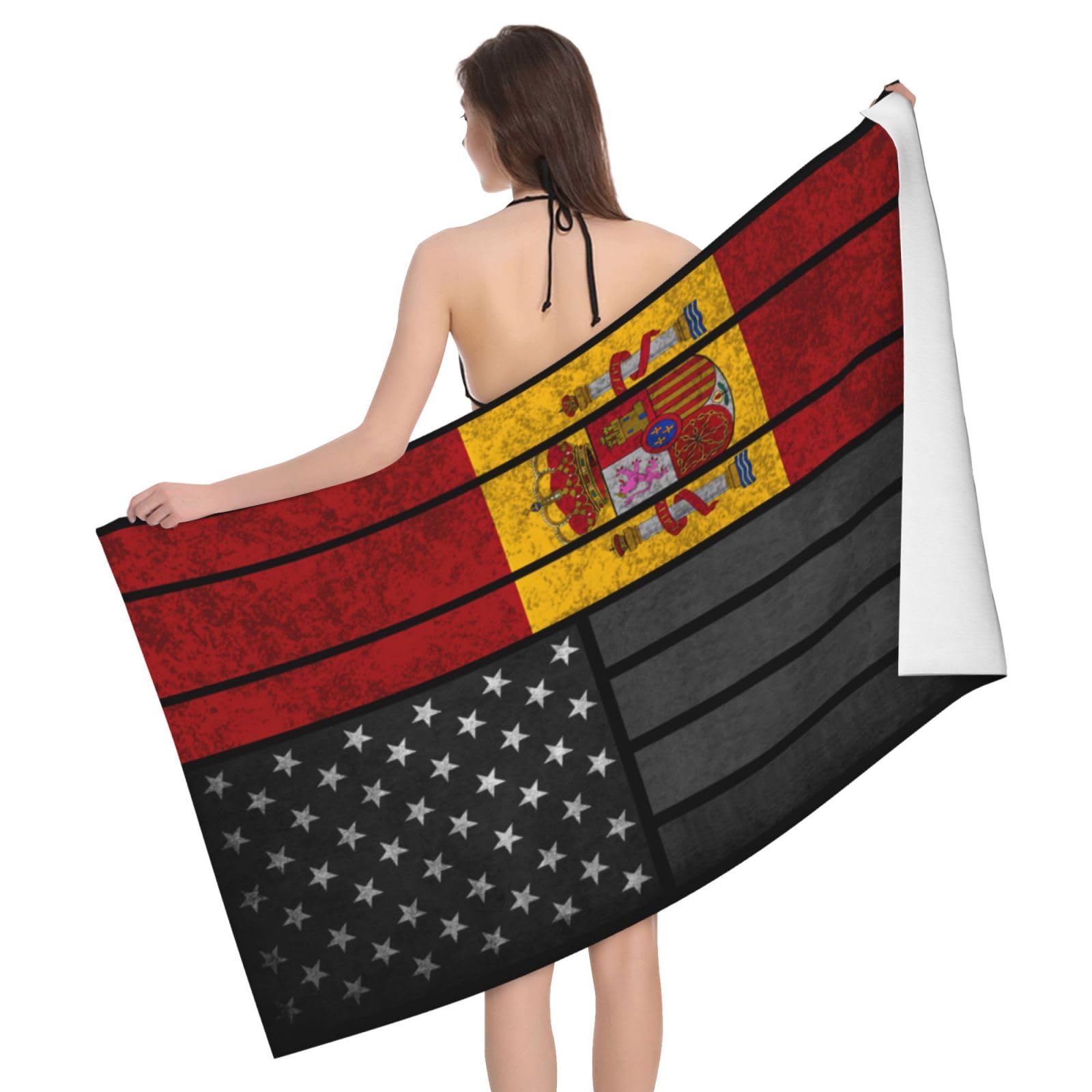 HLBSDM Microfiber Vintage Spain and America Flag Beach Towel Quick Dry Soft Sand Free Beach Towels for Pool Swim Beach Lightweight Thin Towels