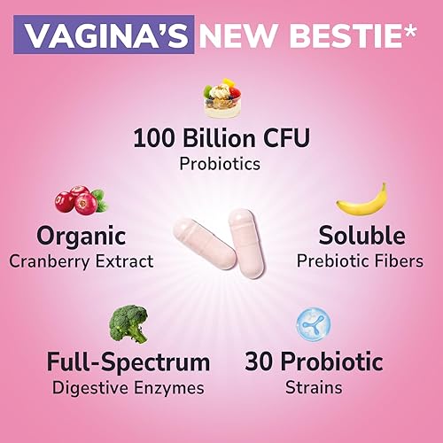 Miniatura 3 de Probióticos para mujeres, 30 cepas, 100 mil millones de UFC, probióticos vaginales con enzimas digestivas, prebióticos y arándanos para la salud del