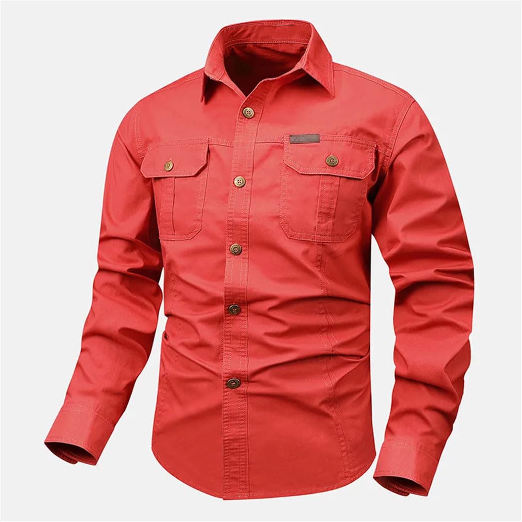 Camisa de estilo táctico para hombre, de manga larga, para el trabajo al aire libre, con botones, para uso diario