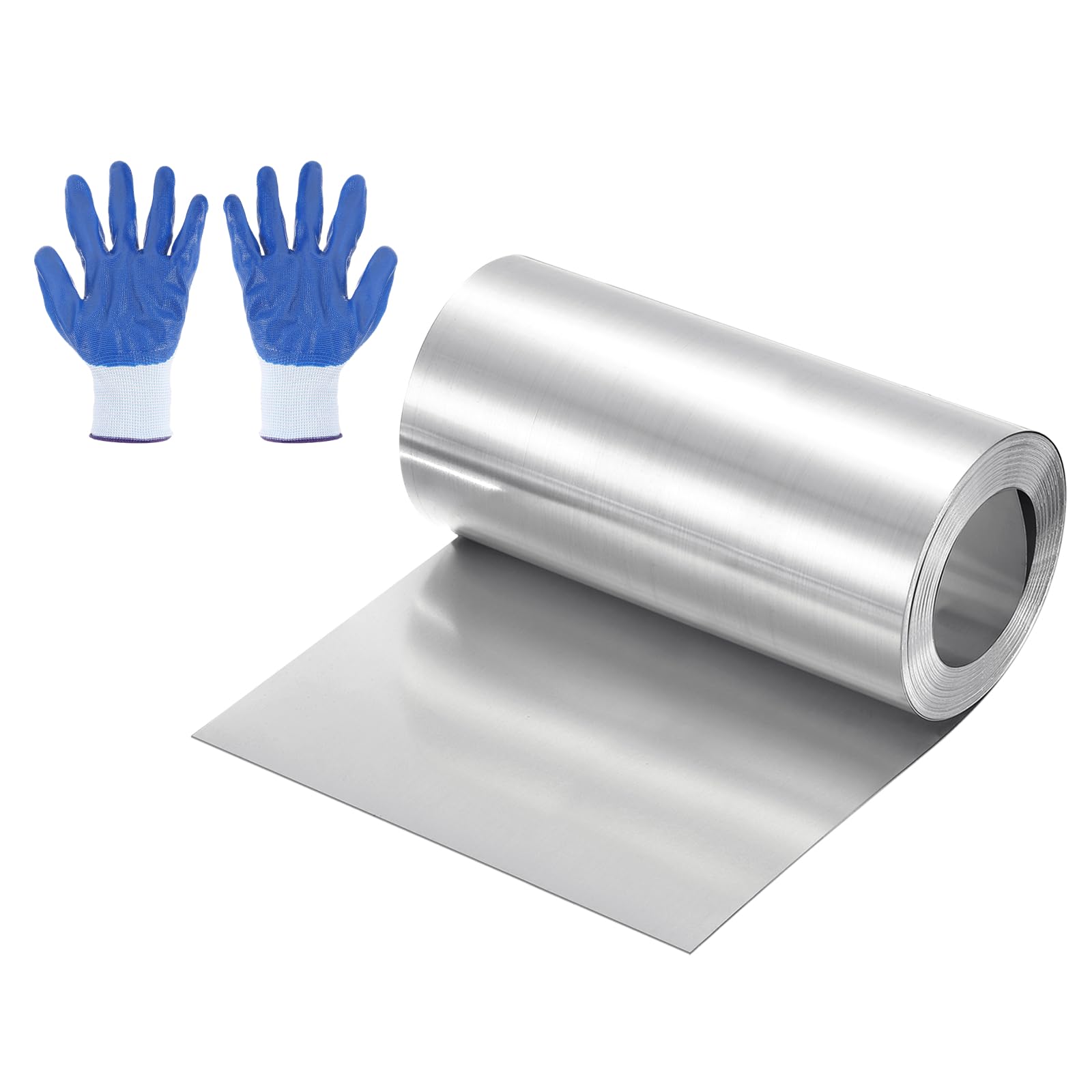 sourcing map 118" x 4" Aluminum Flashing Roll, 1060 Aluminum Roof Panels 1mm Thickness Metal Roofing Strip with Nitrile Gloves for DIY Roofing Repair, Craft Metal Sheet, Silver