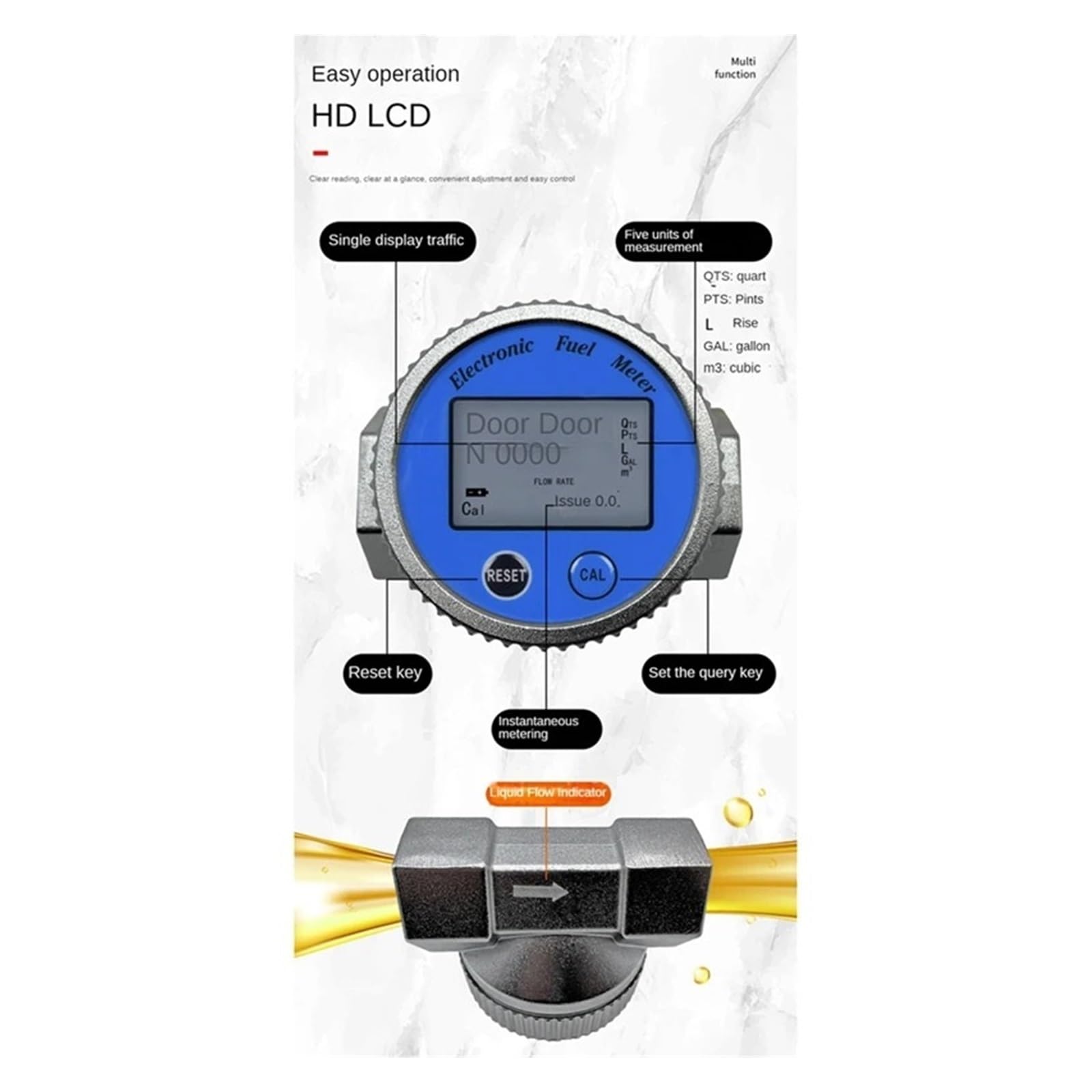 Medidor de Flujo de Agua Contador de Agua Digital, Medidor De Flujo De Aceite De Metanol, Medidor De Flujo De Aceite De Metanol, LCD Digital Electrónico Electrónico De Alta Precisión De Aleación De Al