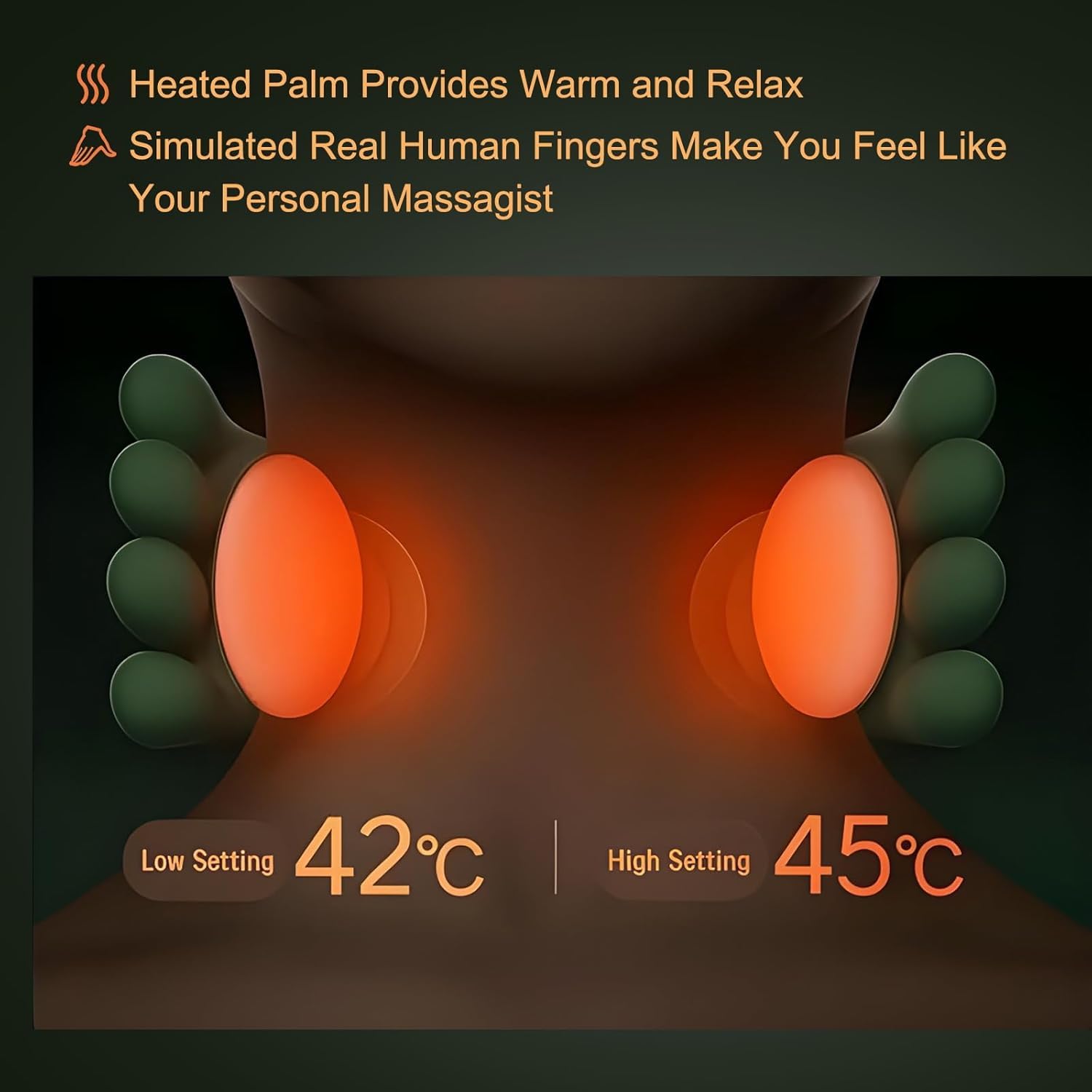 JINPRI Bionic Heated Neck & Back Massager | Wireless Portable Shiatsu Massager with Heat | Electric Deep Tissue 4D Kneading Massage | Simulated Human Hand Design for Pain Relief & Muscle Relaxation