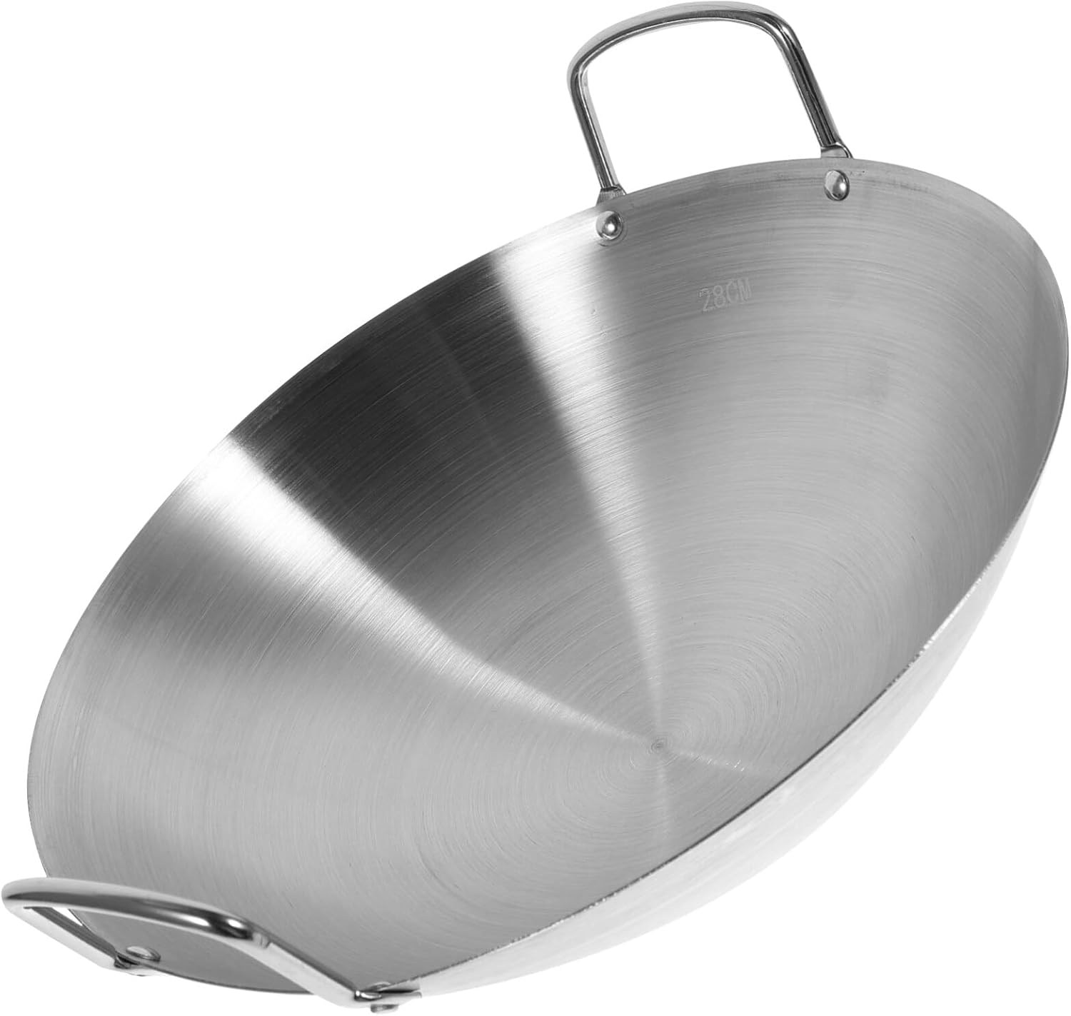Ciieeo Stainless Steel Round Bottom Wok Double Handle Fry Pan for Cooking Heavy Duty Non-stick Pan for Home Kitchen and Outdoor Use for Sichuan and Dishes