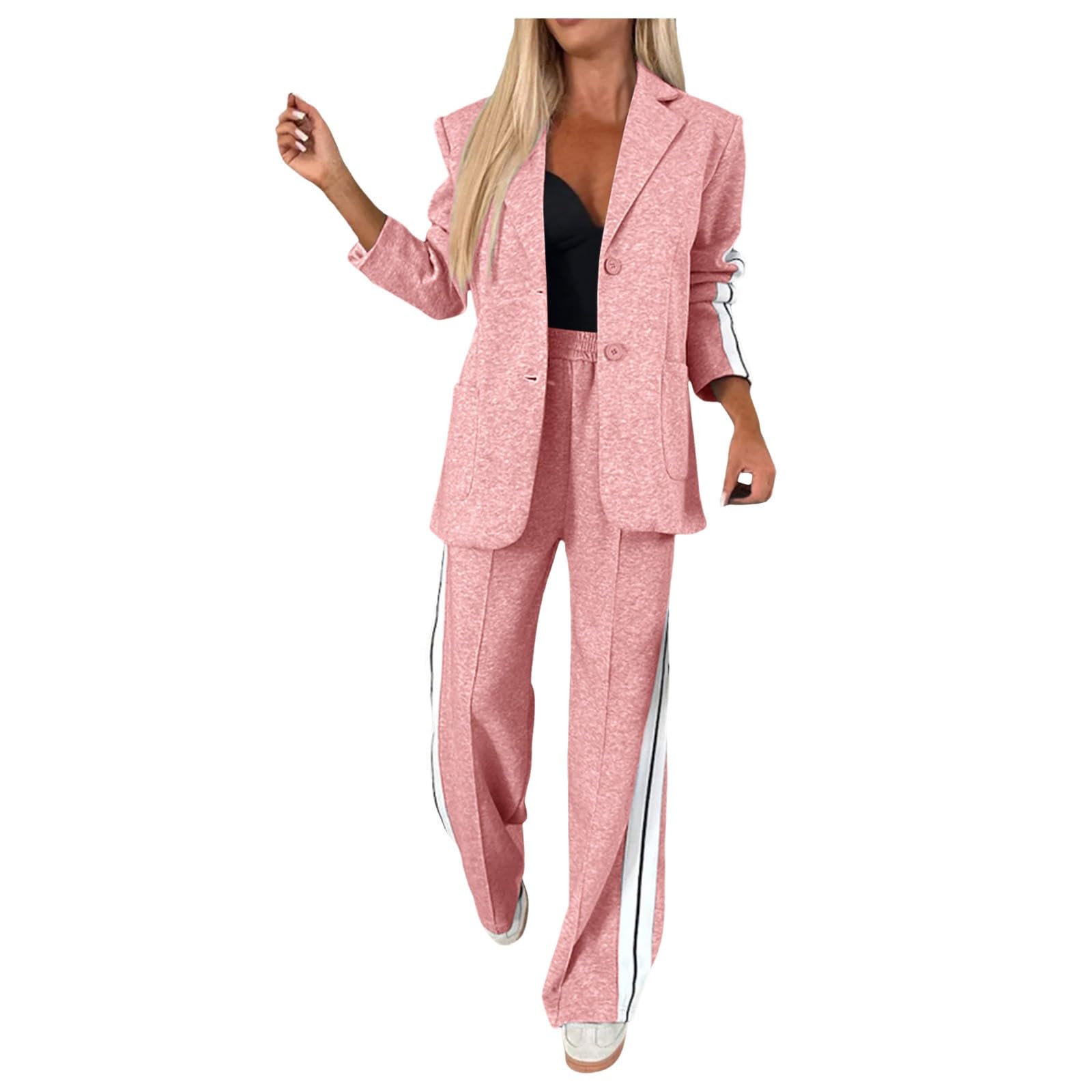 Traje casual de dos piezas para mujer chaqueta cuello solapa manga larga suelta pantalones extra grandes con bolsillo traje chic otoño