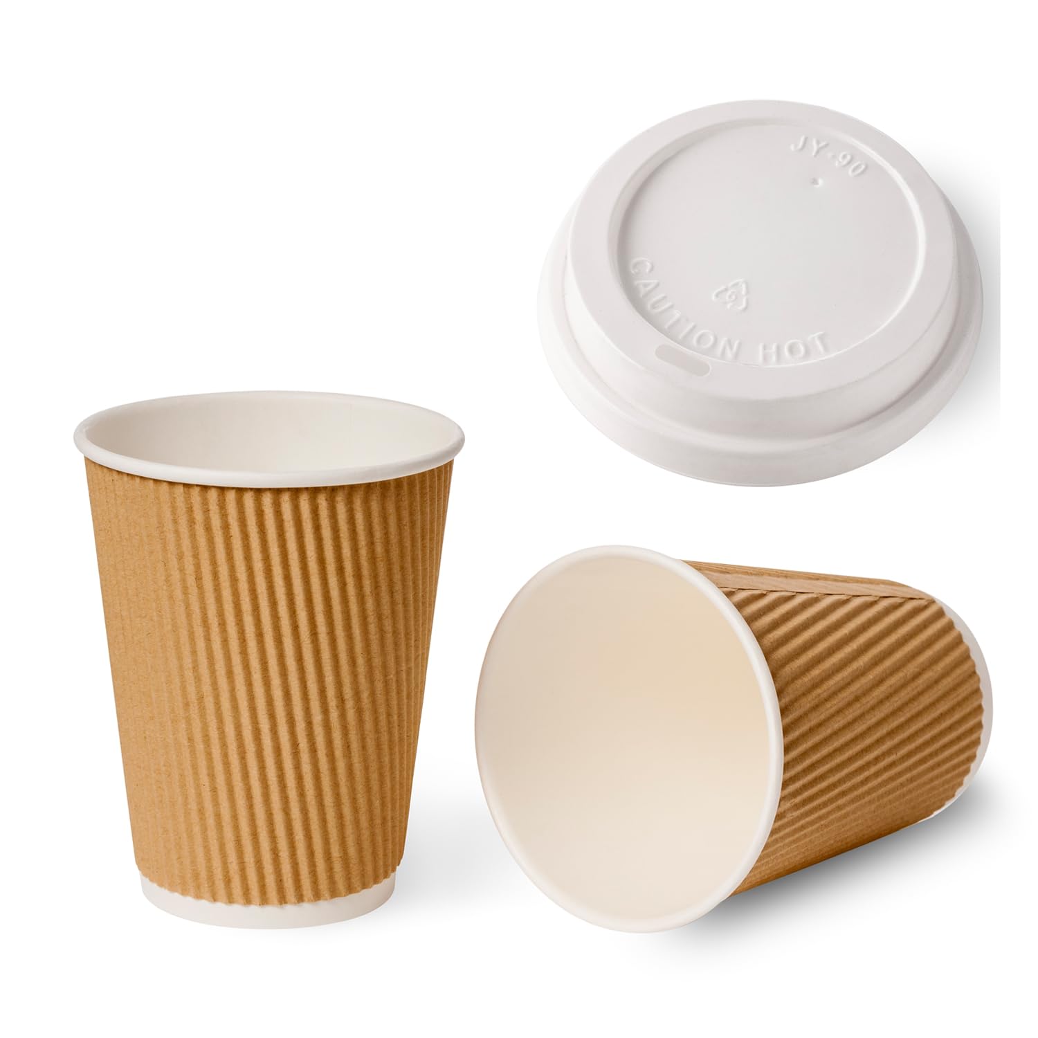 Sunrise Packaging 8oz / 240ml Kraft Ripple Paper Cups with Lids | 3Ply Insulated Hot Drinks Cups for Tea Coffee Cappuccino Drinking Cups (50)