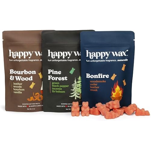 Happy Wax Cozy Cabin Winter Scented All Natural, Non Toxic Soy Wax Melts; 6 Total Oz. of Scented Wax Melts, Collection Includes Bonfire, Bourbon &Wood and Pine Forest