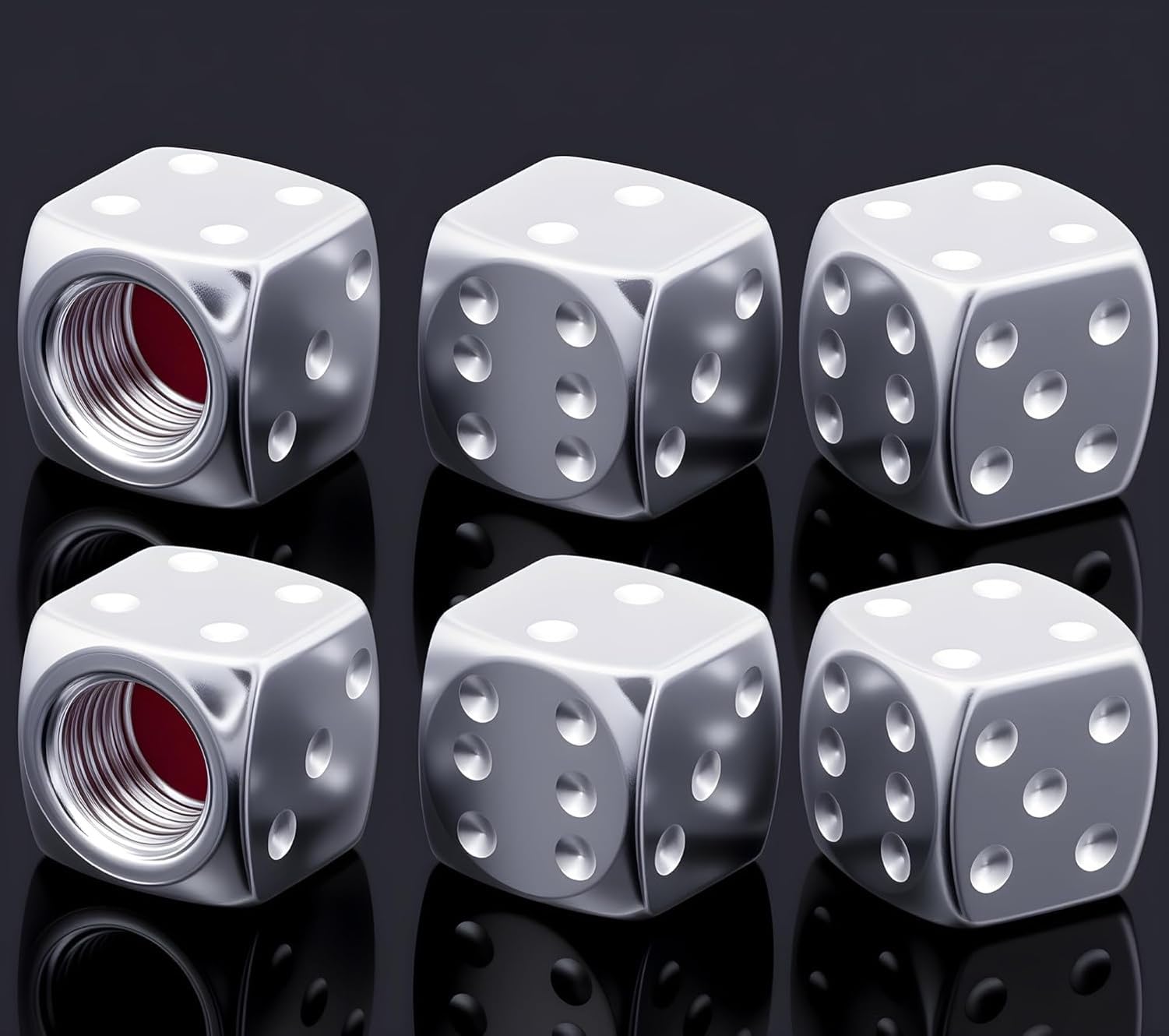 XIUNYIE 4PCS Aluminum Dice Tire Valve Stem Caps, Universal Aluminium Alloy Dustproof Covers for Car, SUV, Truck, Motorcycle, Bicycle, Dice Silver, 6 pcs