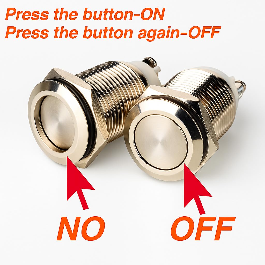 4 Interruttori A Pulsante 16mm 12V - Impermeabili IP67, Metallici Autobloccanti, Testa Piatta - Foto 9