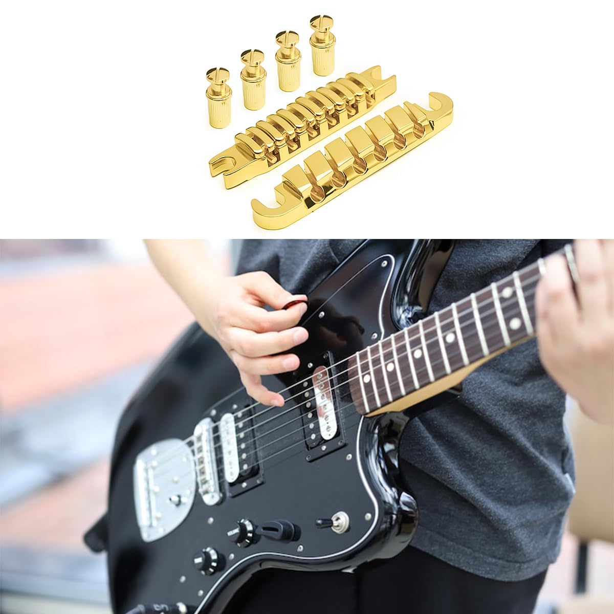 Do mostka i strunnika do gitary elektrycznej CHA-NGE III do strunnika Tune-O-Matic 1 zestaw do gitar elektrycznych 6-strunowych części zamiennych (złoty)