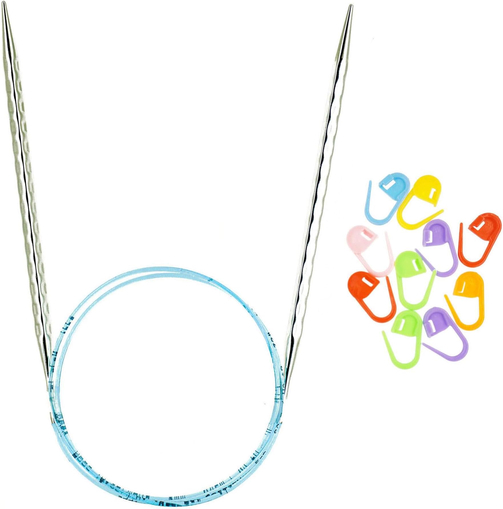 AddiKnitting Needles Circular Rocket 2 Squared Turbo Blue Cord 32-inch (80cm) Bundle with 10 Artsiga Crafts Stitch Markers Size-US-11-(8.00mm) AD-AB-717-32-11